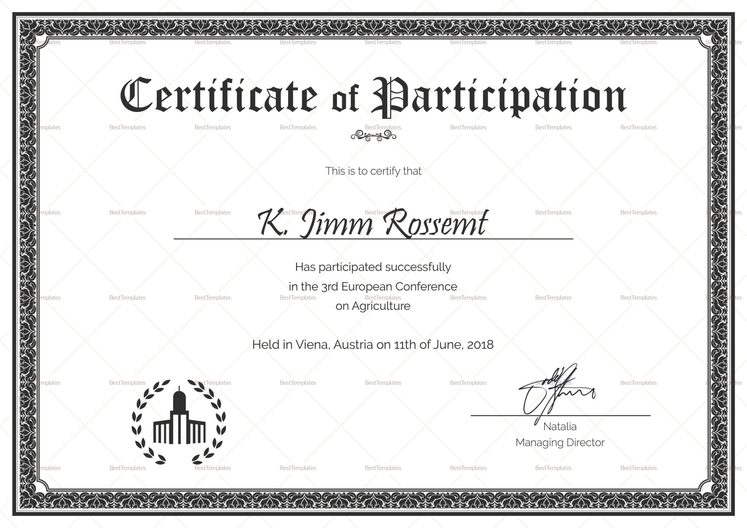 Conference Certificate Of Participation Template – Forza For Templates For Certificates Of Participation