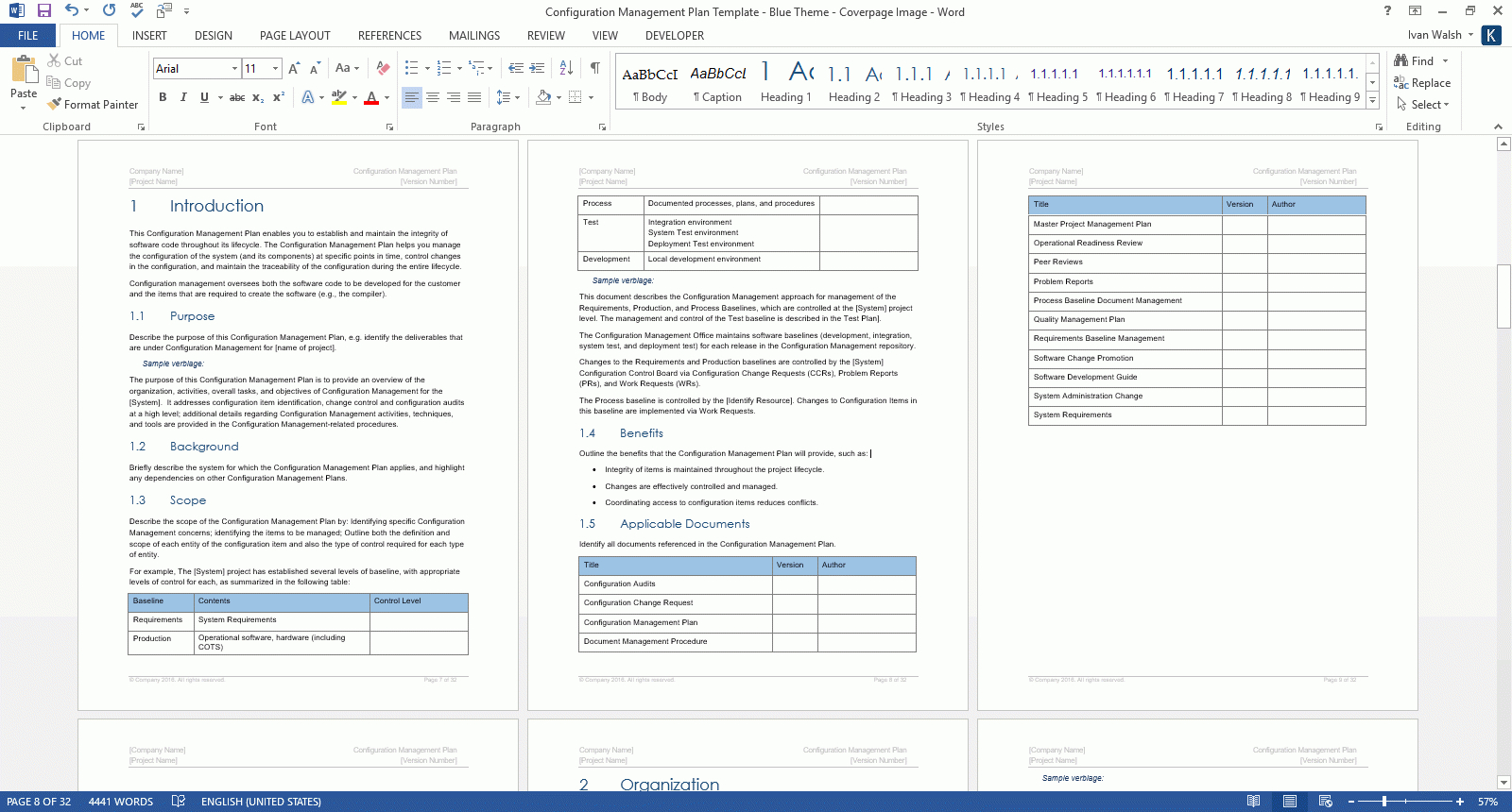 Configuration Management Plan Templates (Ms Office) Within Word 2013 Table Of Contents Template