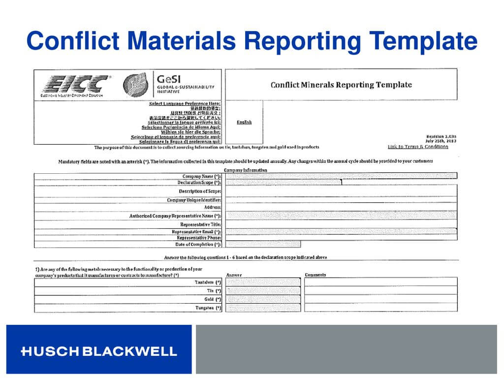 Conflict Minerals: Not Just For Public Companies – What In Eicc Conflict Minerals Reporting Template