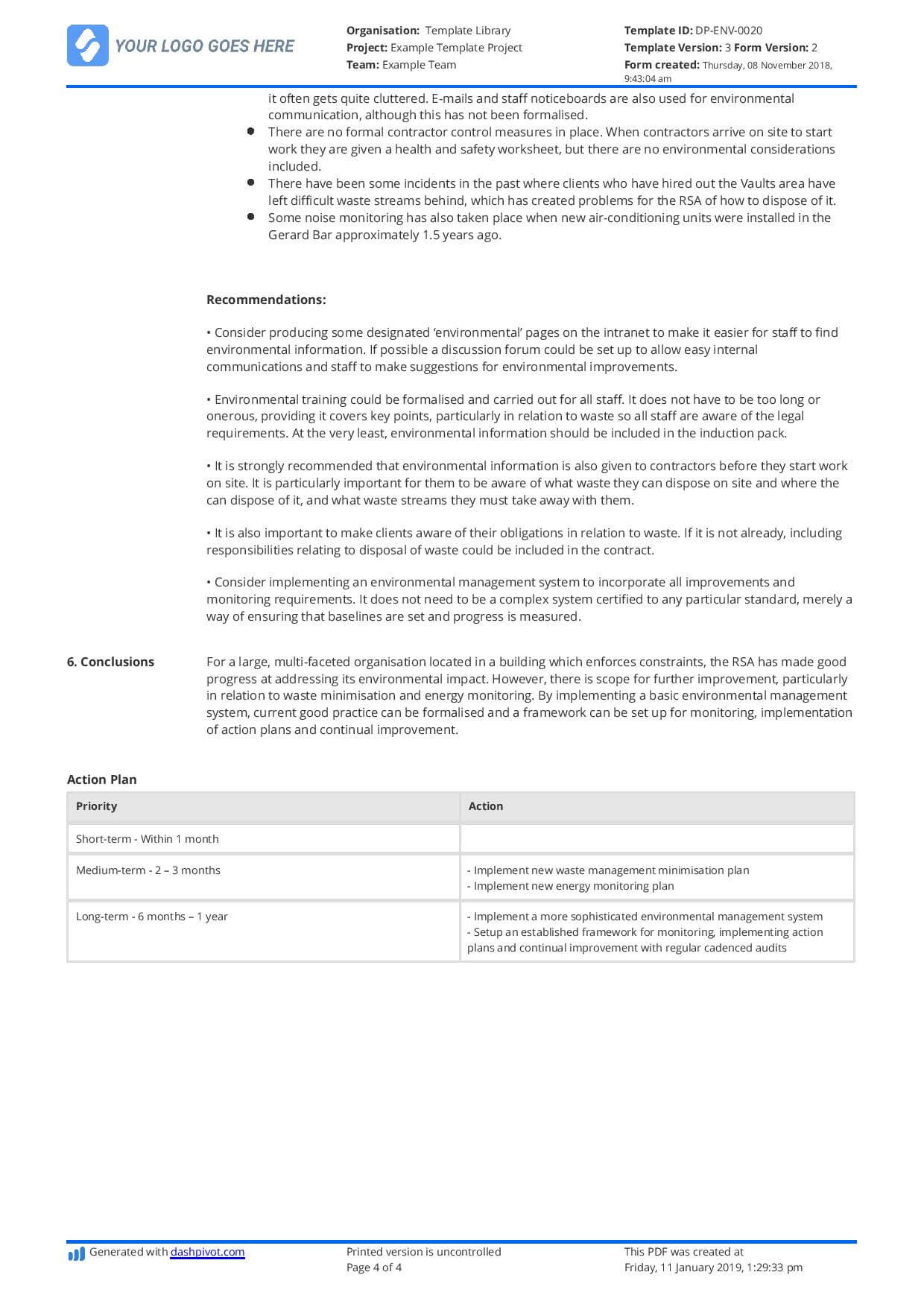 Construction Audit Report Sample: For Safety, Quality For Implementation Report Template