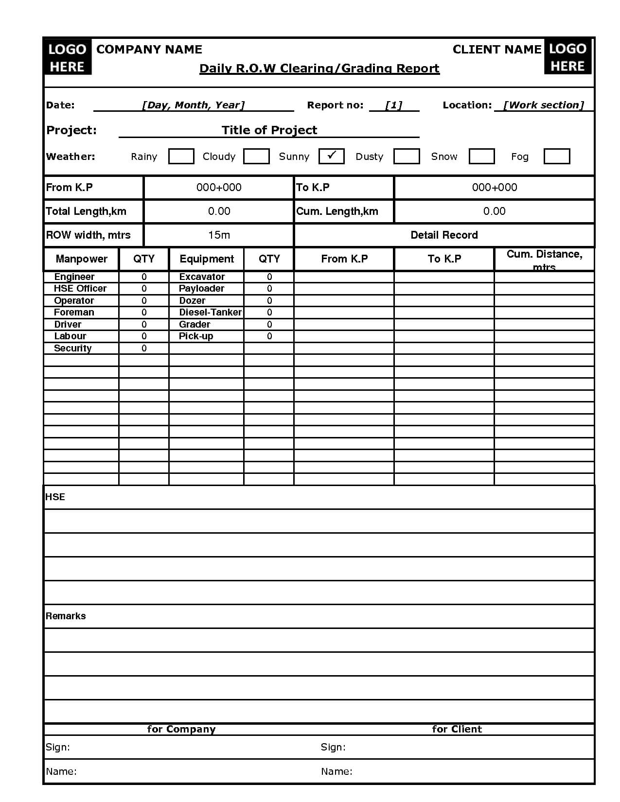 Construction Daily Report Template Excel | Progress Report With Project Daily Status Report Template