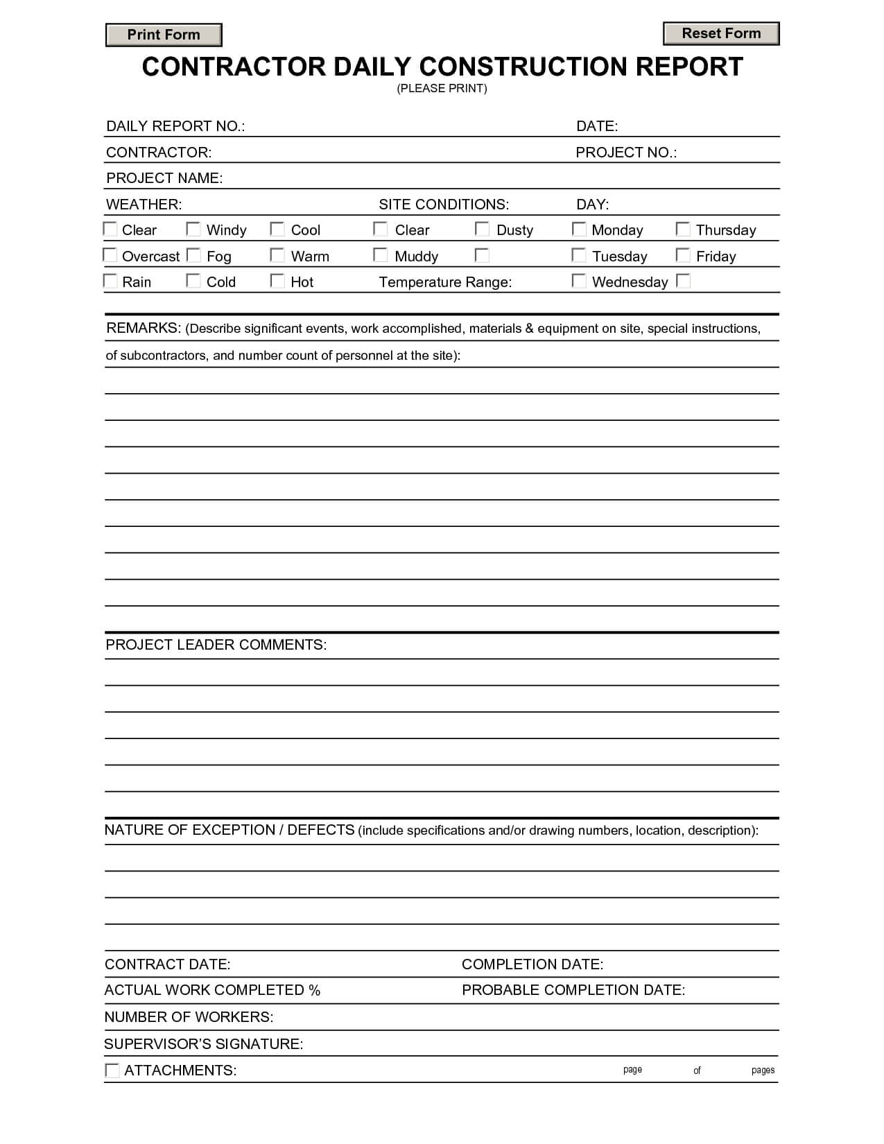 Construction Daily Report Template | Report Template, Daily In Construction Deficiency Report Template