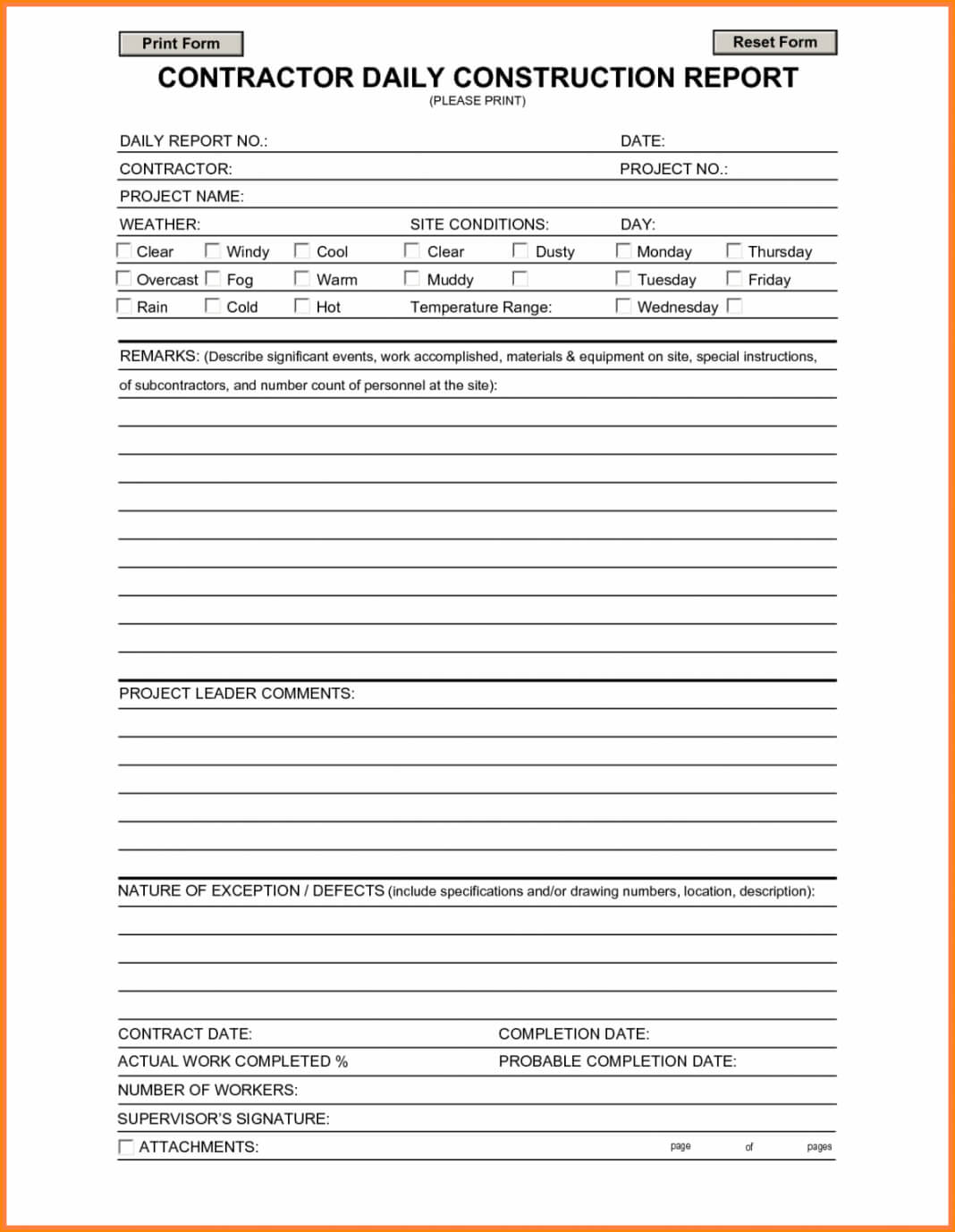 Construction Daily Report Template Word Sample Safety Form Regarding Construction Daily Report Template Free