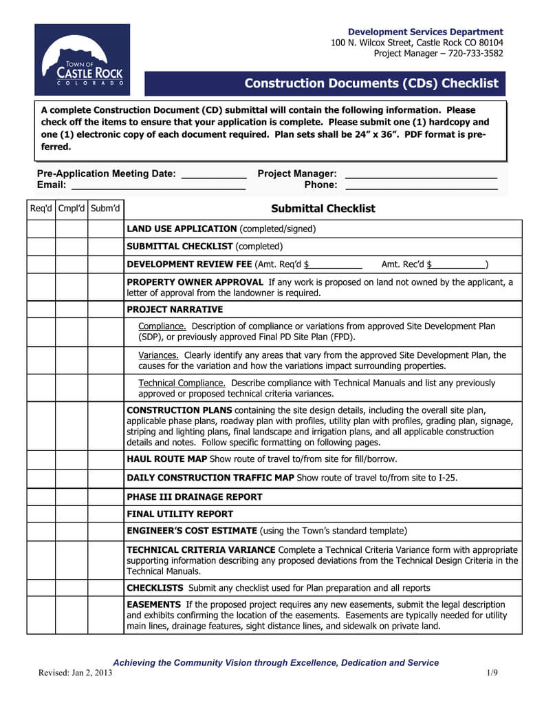 Construction Documents (Cds) Checklist Inside Drainage Report Template