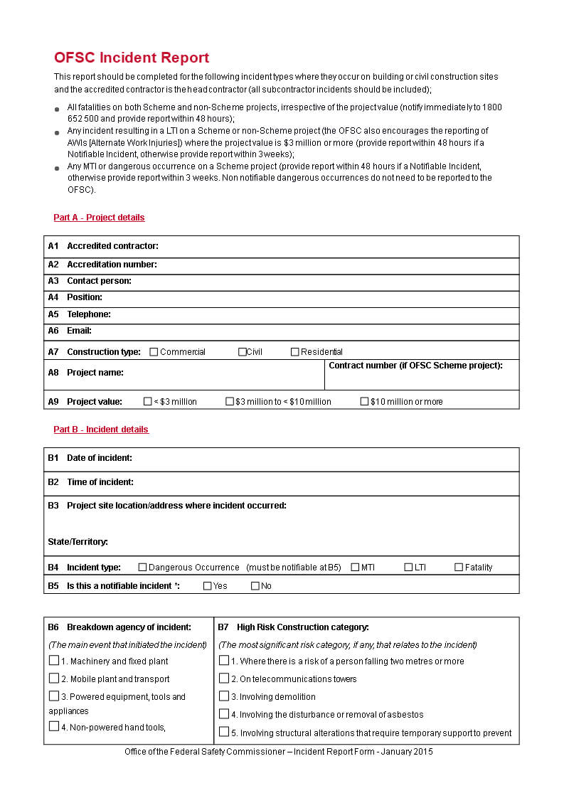Construction Incident Report Form | Templates At Pertaining To Construction Accident Report Template
