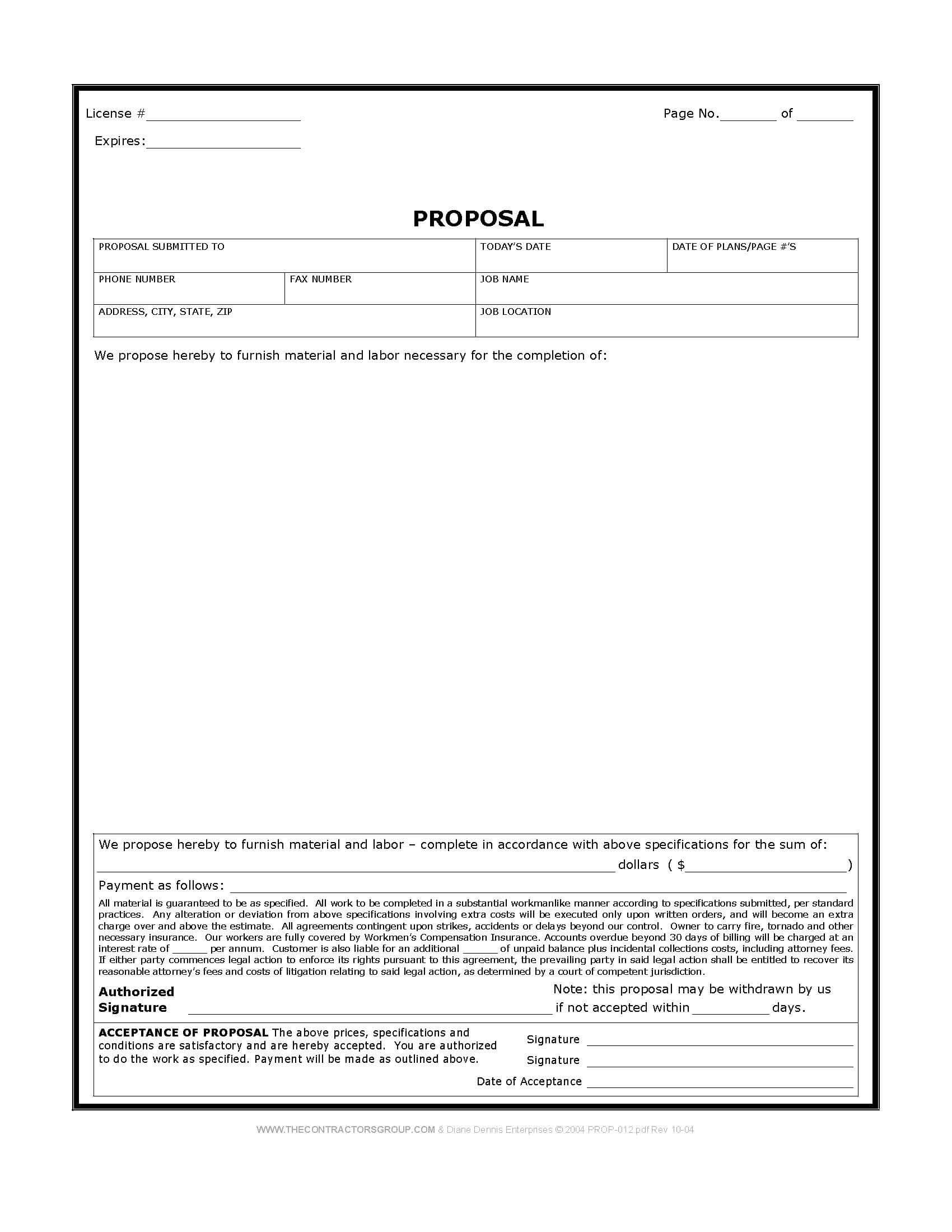 Construction Proposal Form – Bid Form – Estimate Form Style Within Free Construction Proposal Template Word