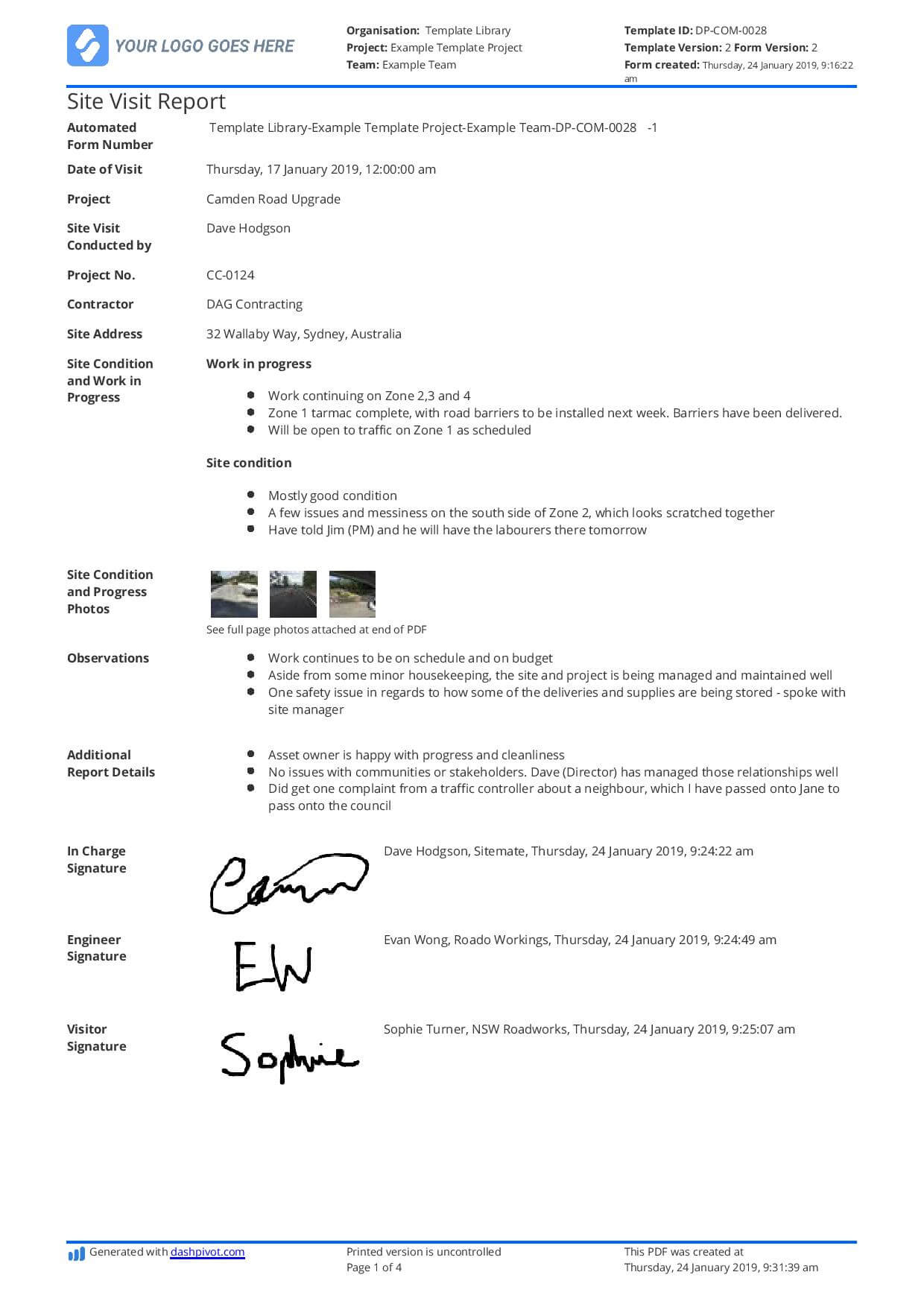 Construction Site Visit Report Template And Sample [Free To Use] With Regard To How To Write A Work Report Template