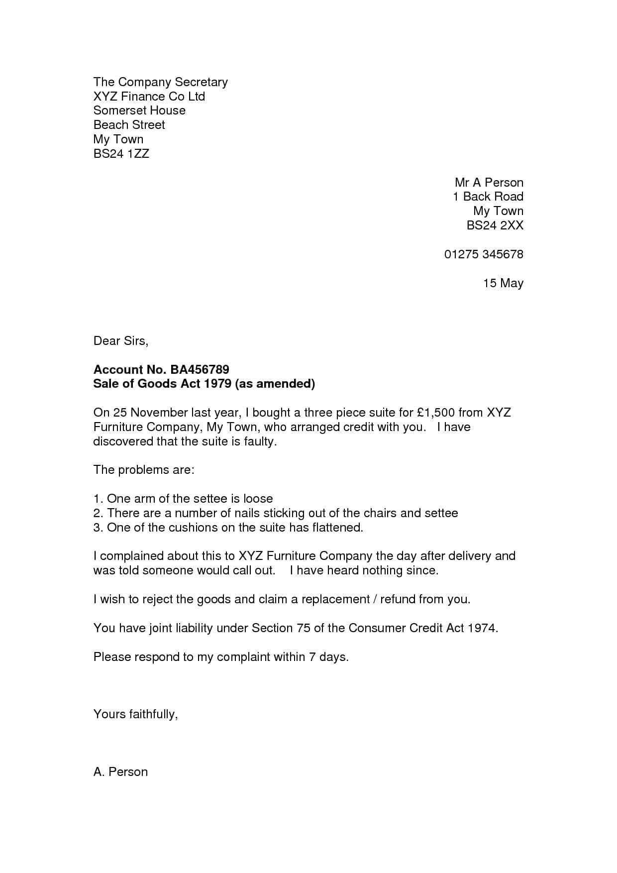 Consumer Complaint Letter – Following Are Suggestions On How For Ppi Claim Letter Template For Credit Card