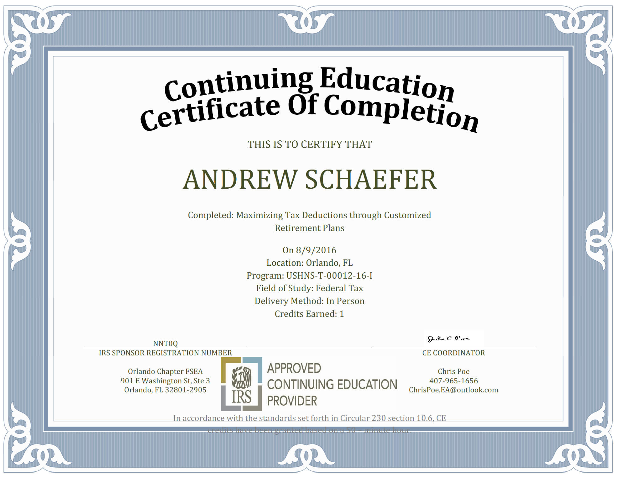 Continuing Education – Orlando Chapter Fsea For Ceu Certificate Template