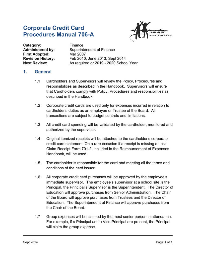 Corporate Credit Card Procedures Manual 706 A Throughout Company Credit Card Policy Template