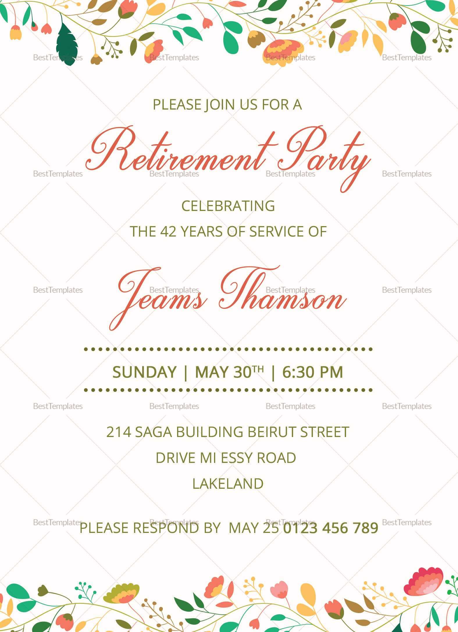 Corporate Retirement Party Invitation Template | Retirement Regarding Retirement Card Template