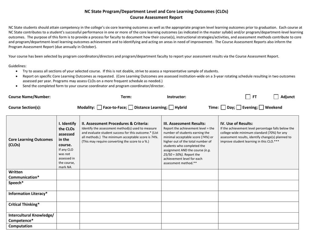 Course Assessment Report Template Pertaining To State Report Template