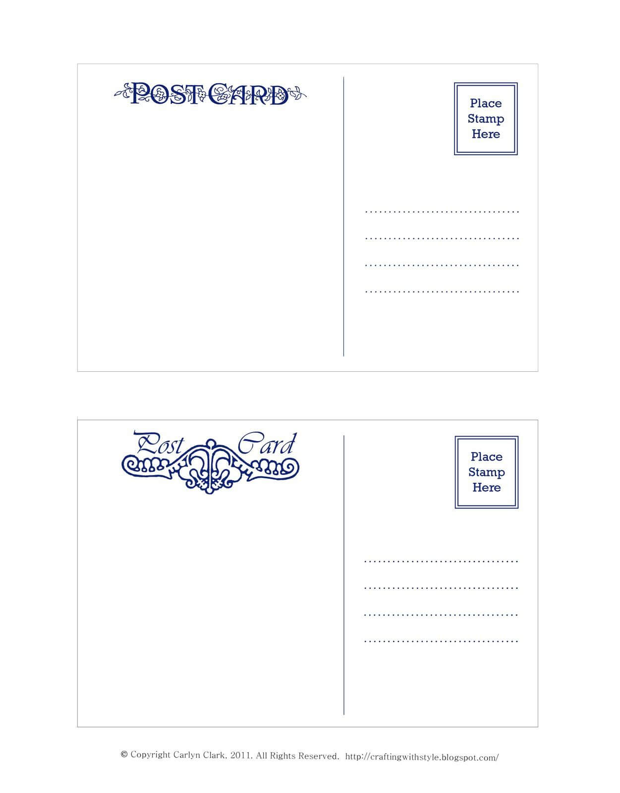 Crafting With Style: Free Postcard Templates | Free With Post Cards Template