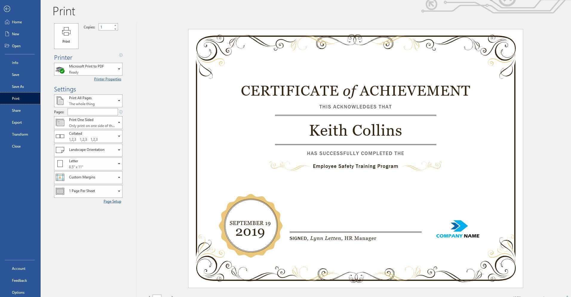 Create A Certificate Of Recognition In Microsoft Word Throughout Word 2013 Certificate Template