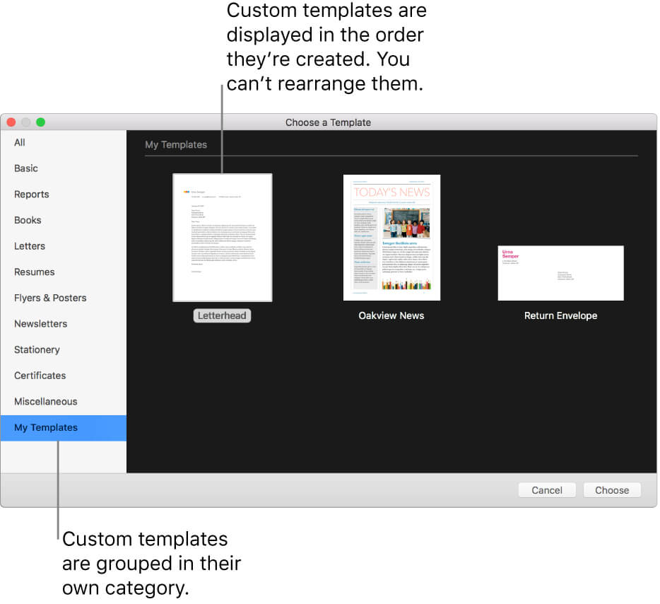 Create A Custom Template In Pages On Mac – Apple Support Regarding Business Card Template Pages Mac