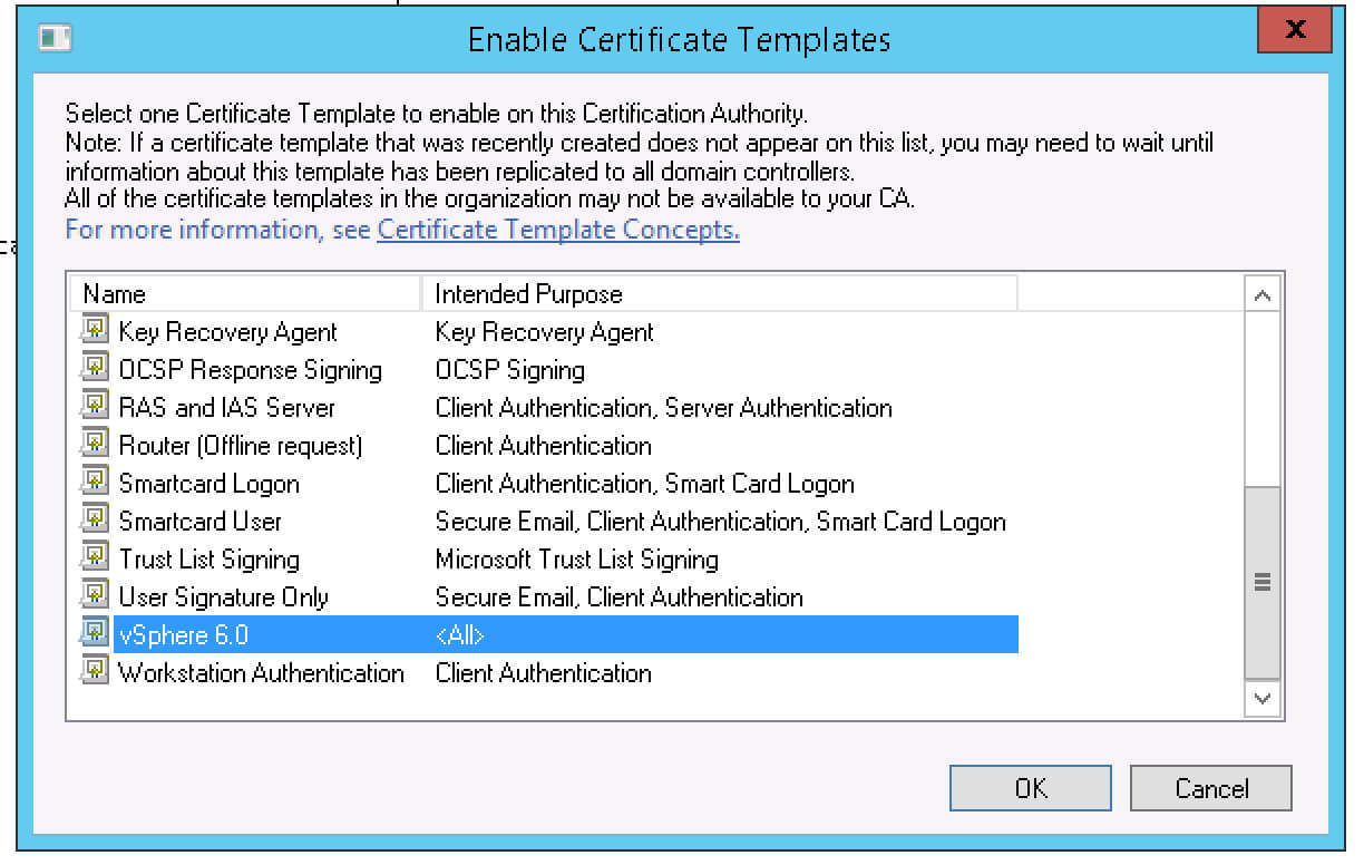Creating A Vsphere 6 Certificate Template In Active Inside Workstation Authentication Certificate Template