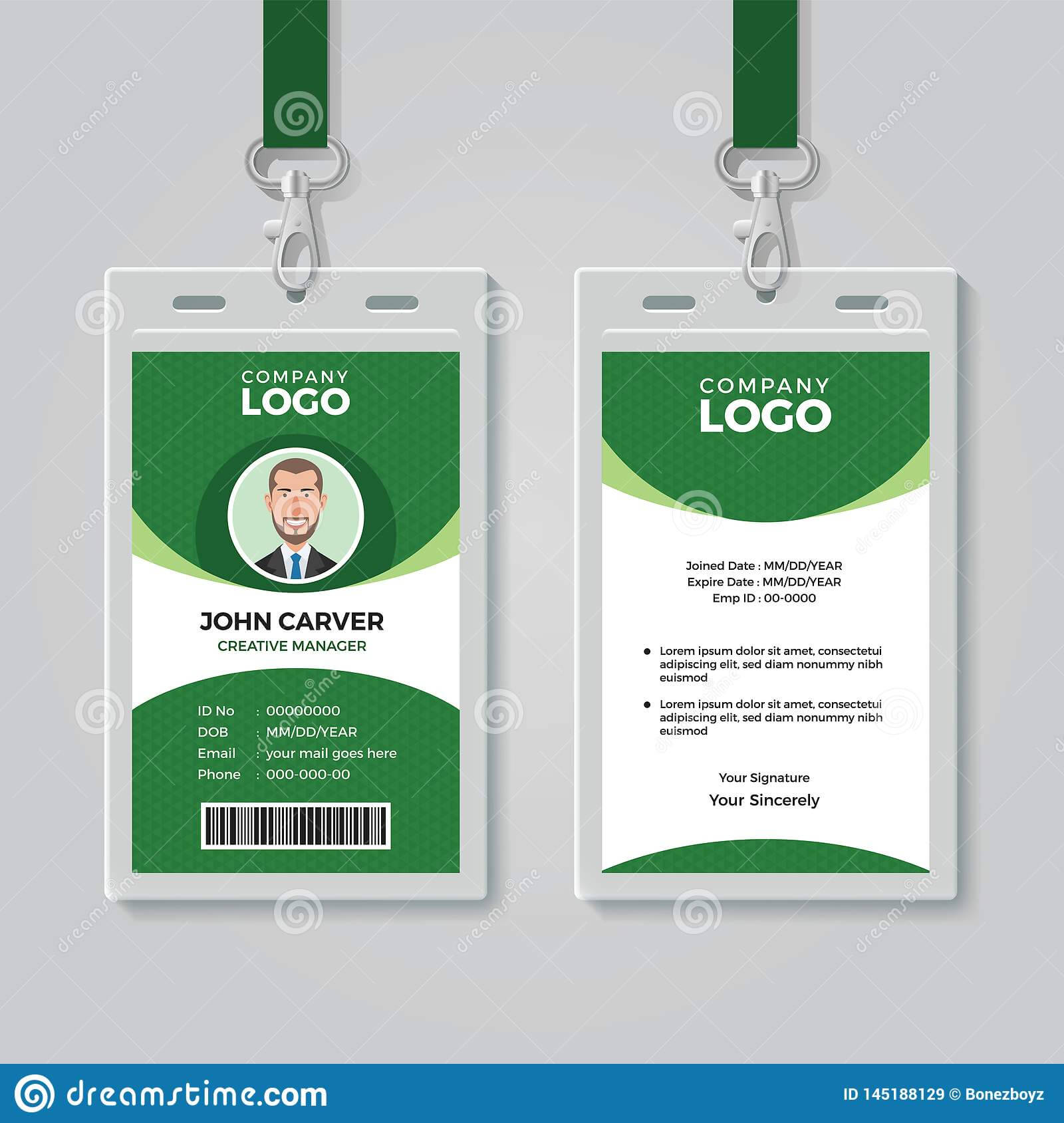 Creative Green Corporate Id Card Template Stock Vector With Regard To Portrait Id Card Template