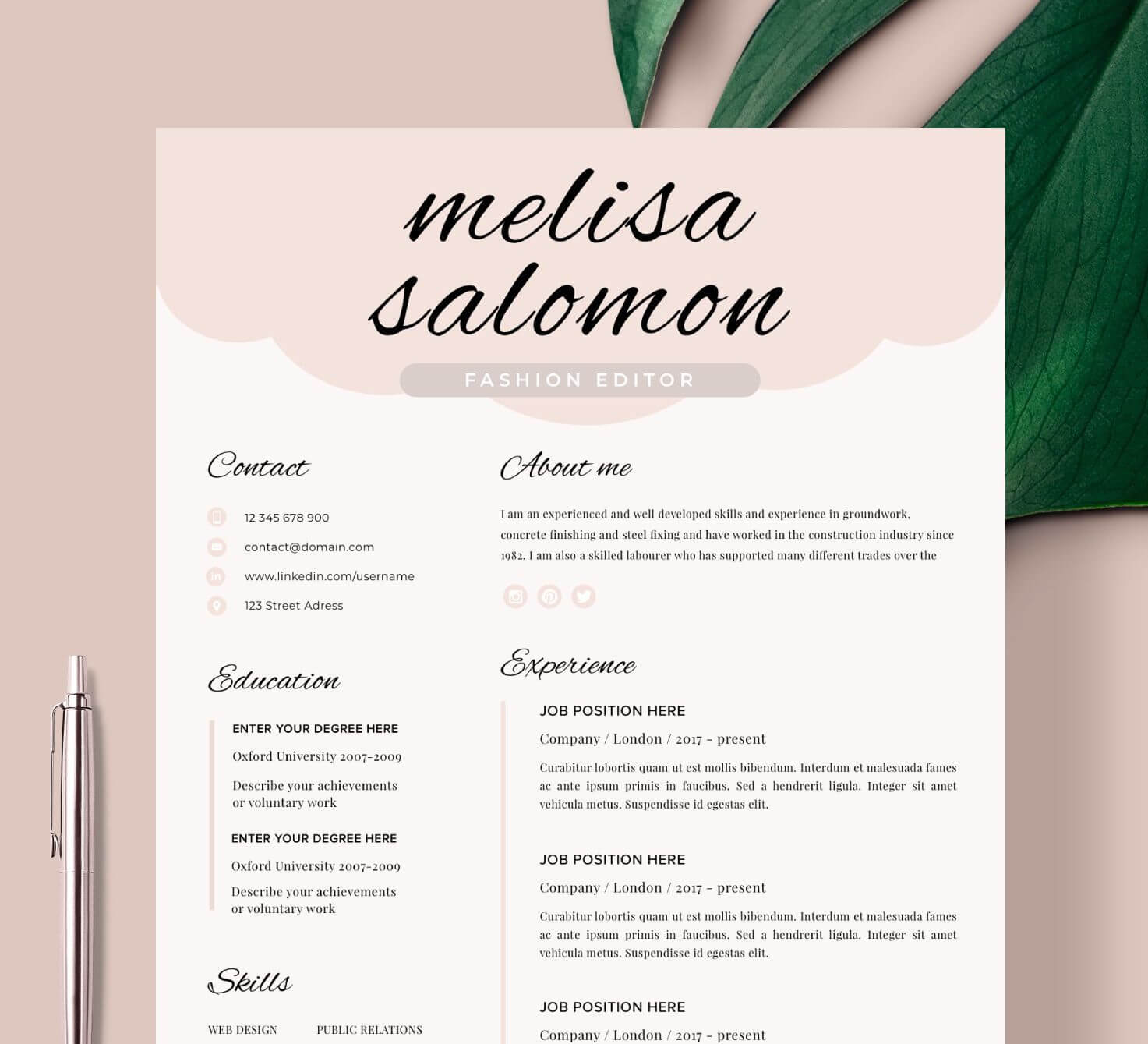 Creative Resume Template For Word And Pages, Instant With Business Card Template Pages Mac