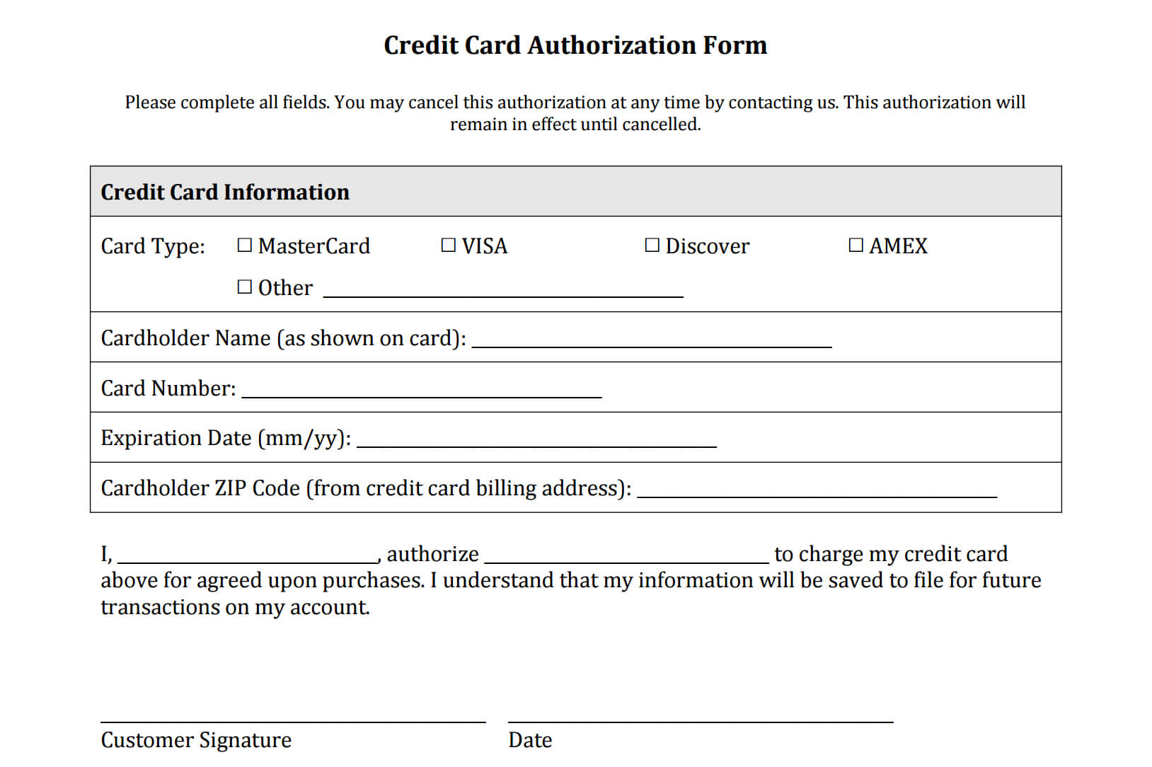 Credit Authorization Form | Types Of Credit Cards, Credit Inside Credit Card On File Form Templates