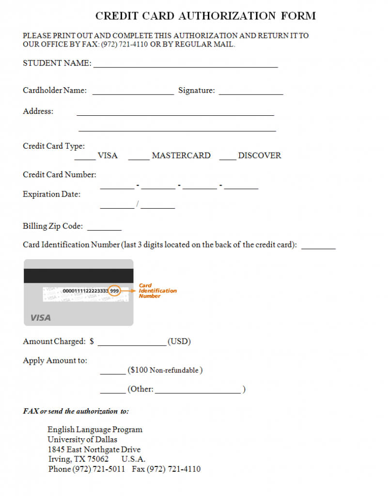 Credit Card Authorization Form Template | Credit Card Design Pertaining To Credit Card Payment Form Template Pdf