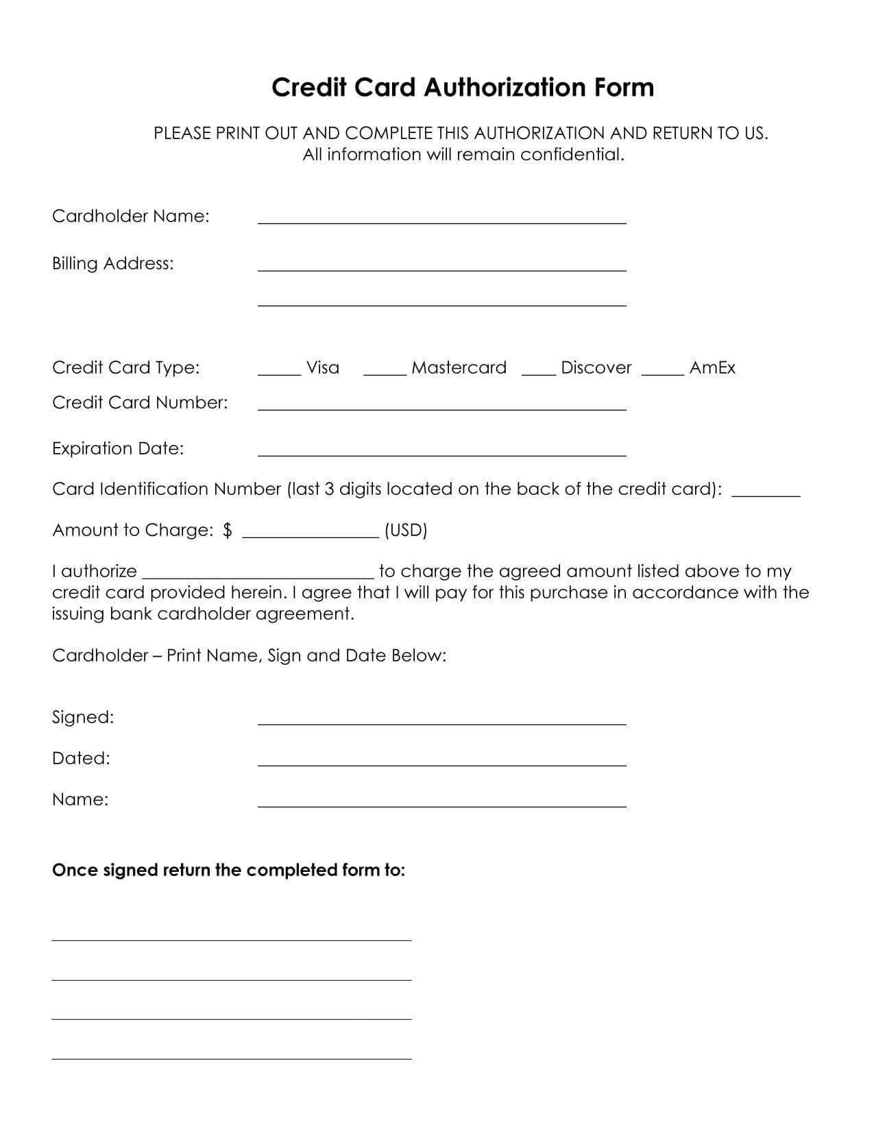 Credit Card Authorization Form Template In 2020 | Credit For Credit Card Billing Authorization Form Template