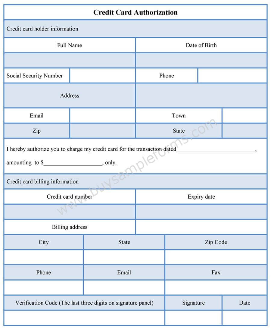 Credit Card Authorization Form Template – Sample Forms Pertaining To Credit Card Authorization Form Template Word