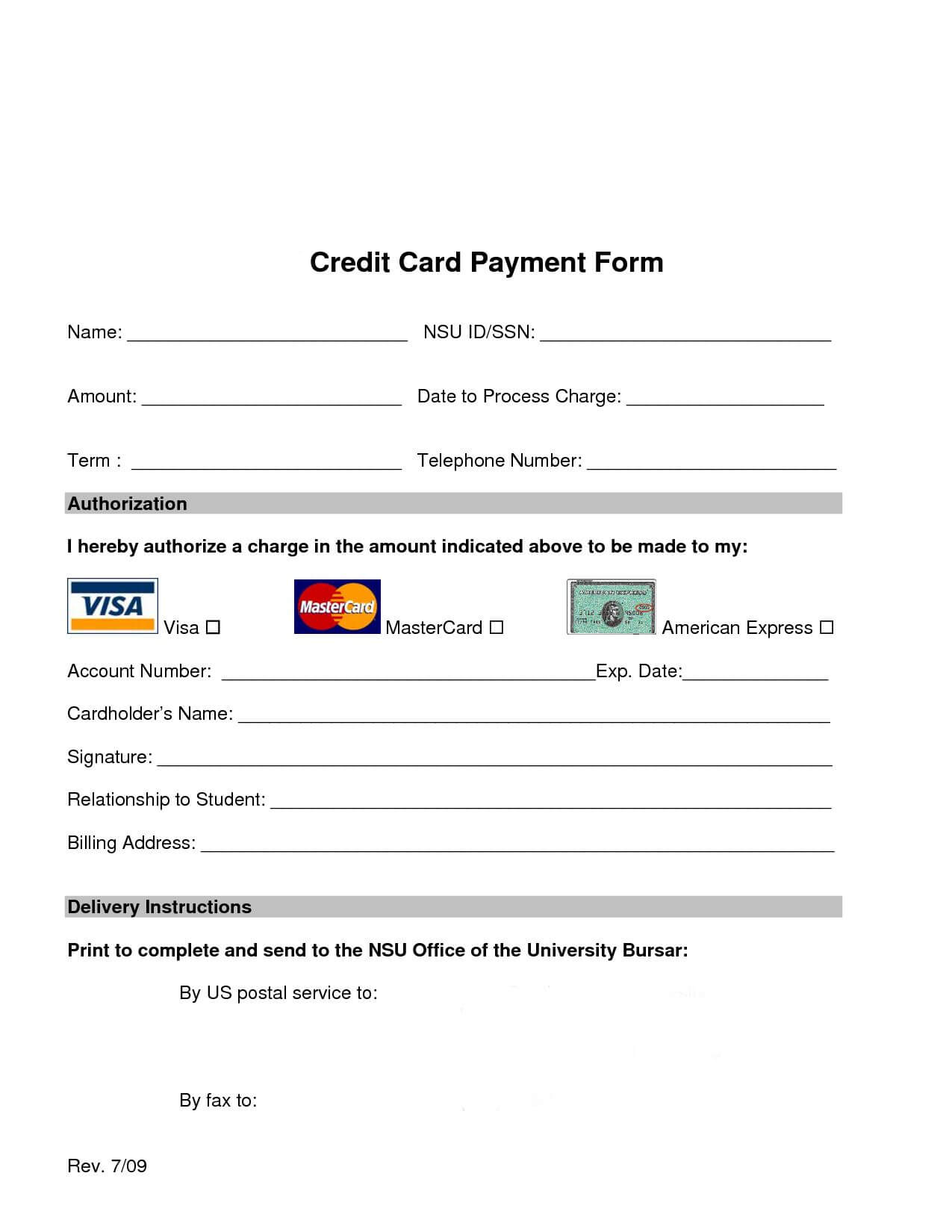 Credit Card Processing Form | Credit Card Images, Words, Web Within Credit Card Payment Slip Template