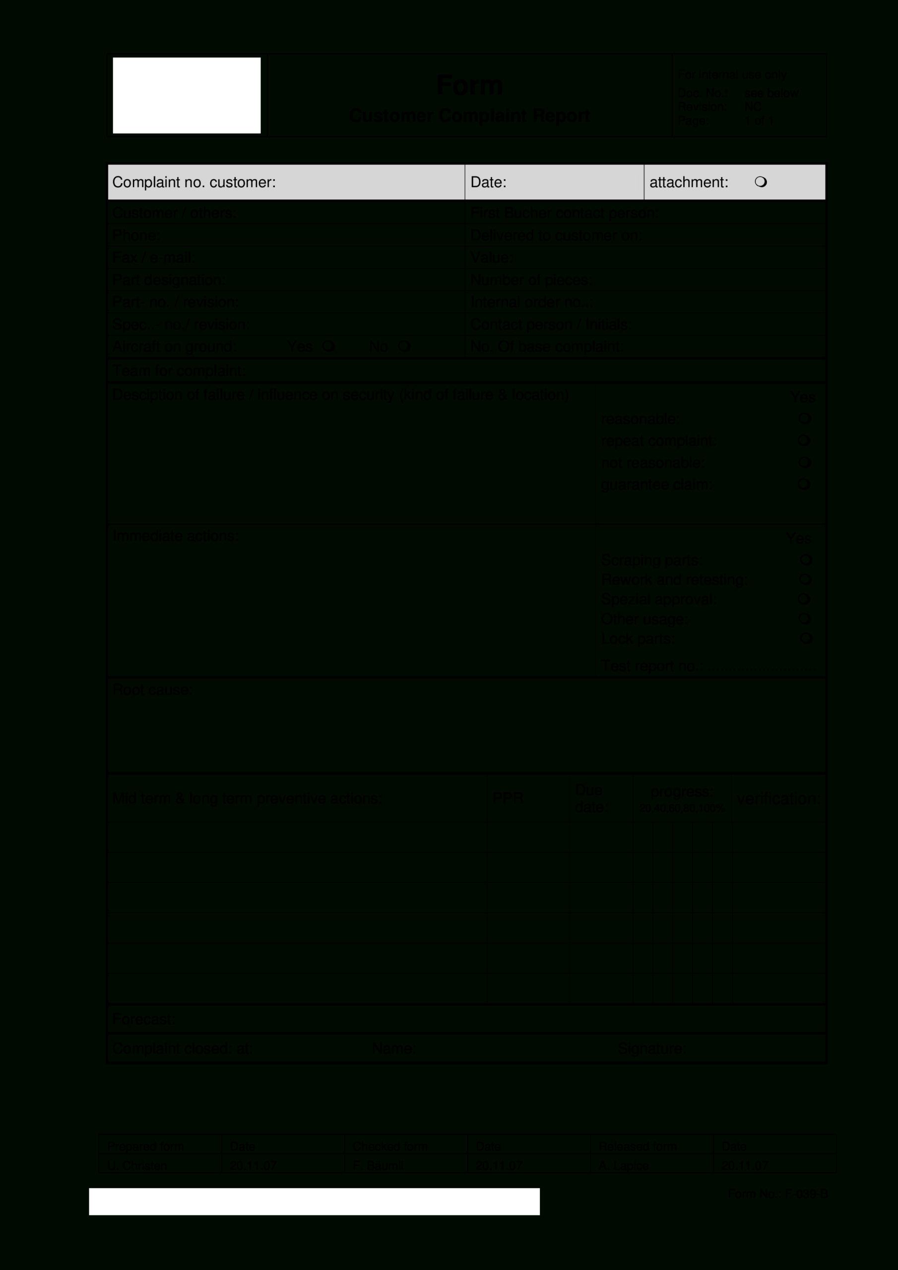 Customer Complaint Report Form | Templates At Within Patient Report Form Template Download