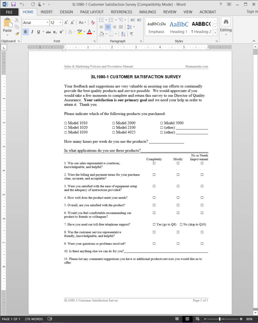 Customer Satisfaction Survey Template | Sl1080 1 With Customer Satisfaction Report Template