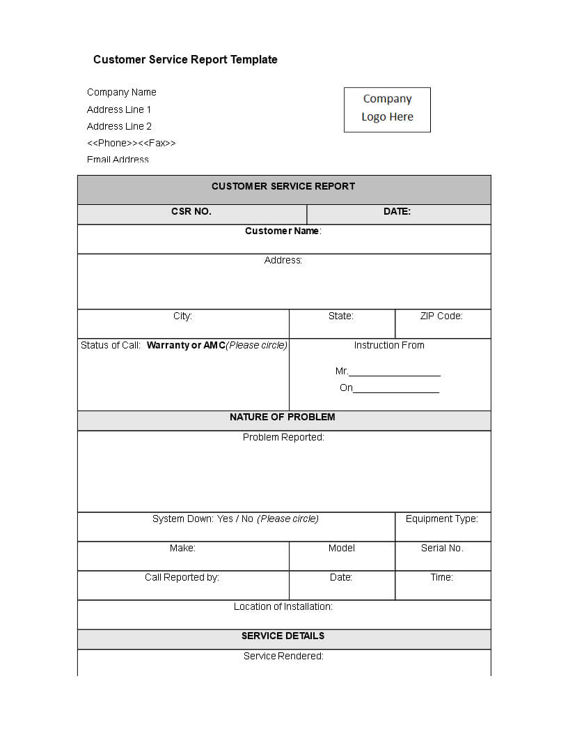 Customer Service Report Template | Templates At With Customer Contact Report Template