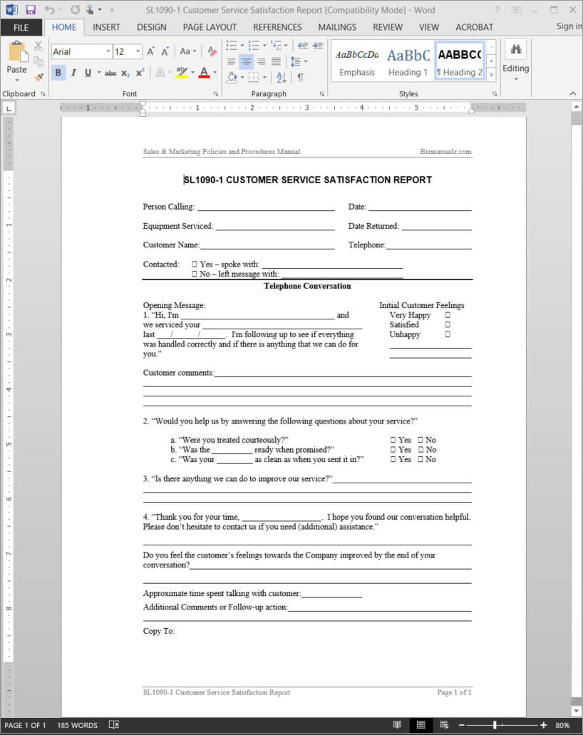 Customer Service Satisfaction Report Template | Sl1090 1 In Service Review Report Template