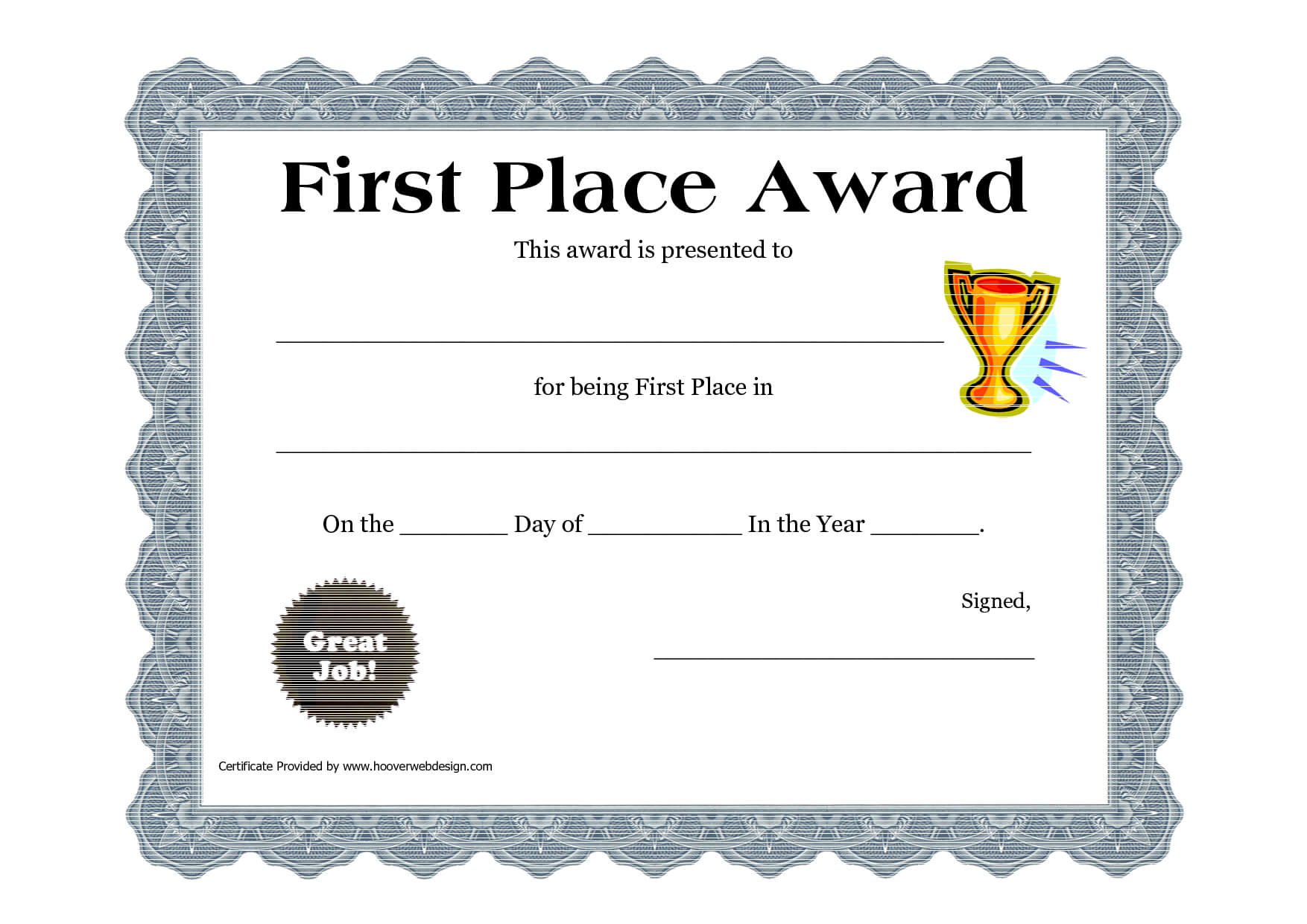 Customizable Printable Certificates | First Place Award Inside This Entitles The Bearer To Template Certificate