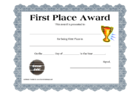 Customizable Printable Certificates | First Place Award with First Place Award Certificate Template