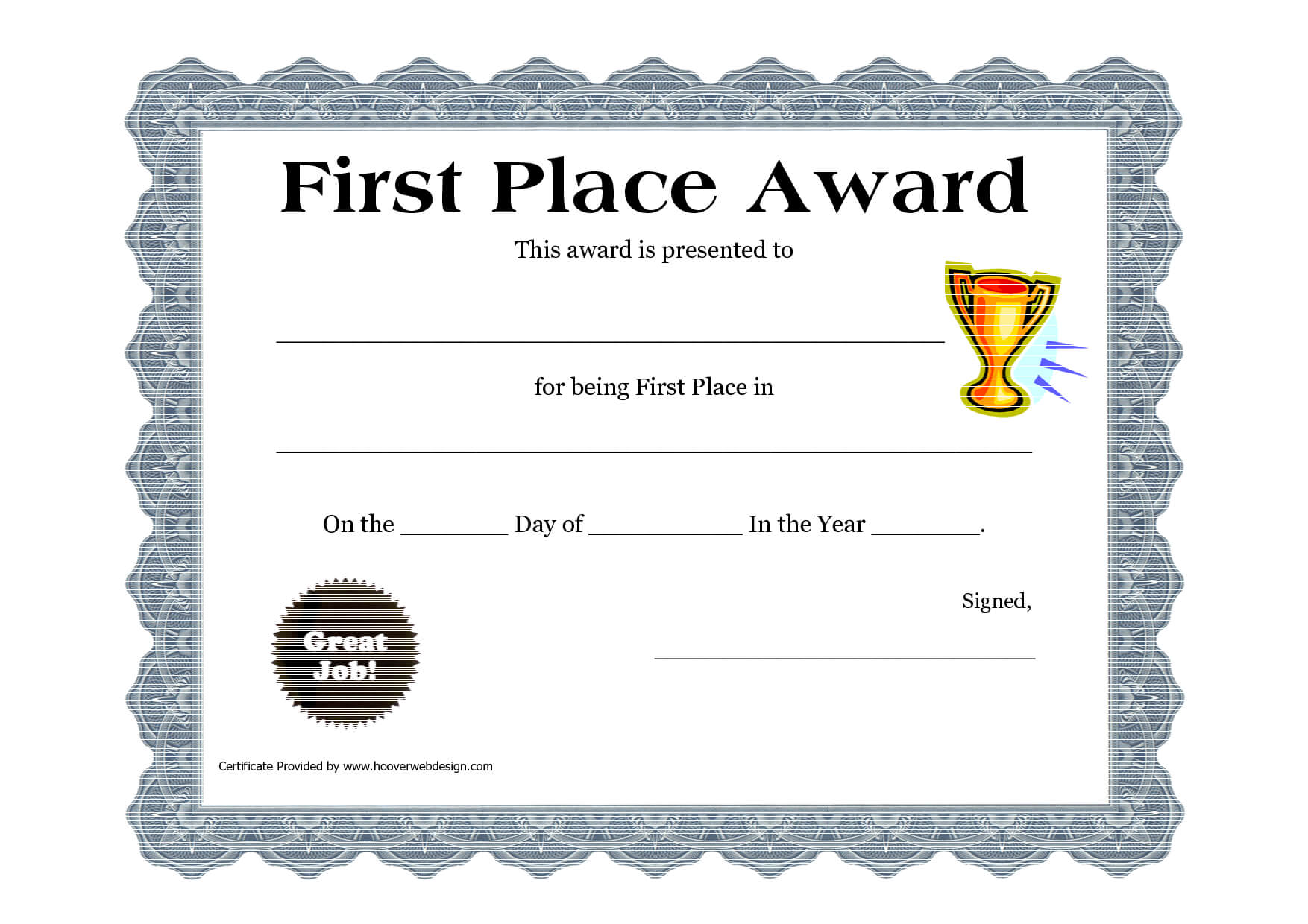 Customizable Printable Certificates | First Place Award Within First Place Certificate Template