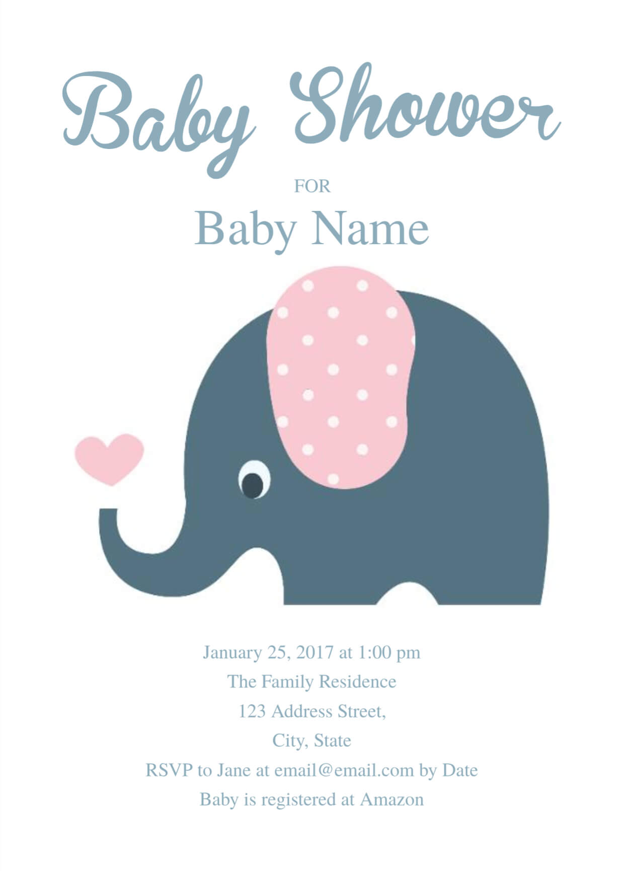 Cute Elephant Baby Shower Invitation Template | Baby Shower With Blank Elephant Template