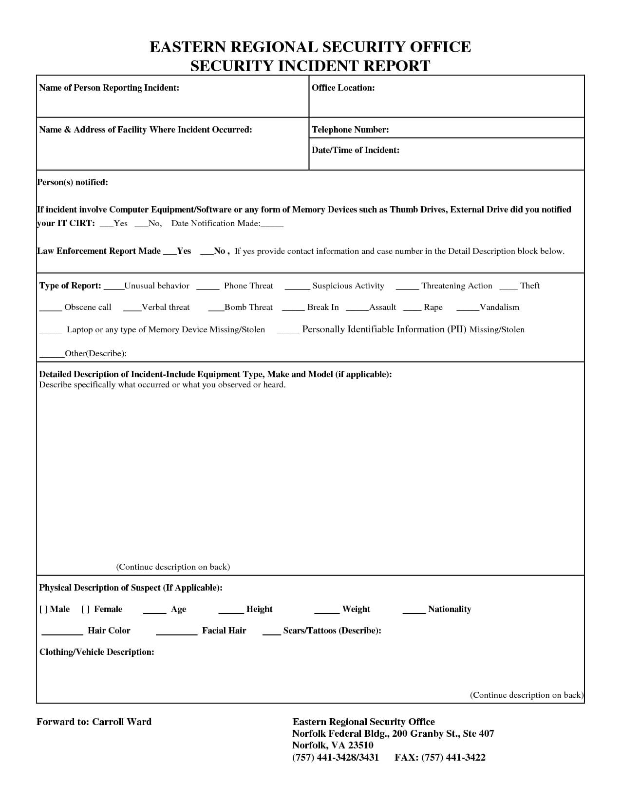 Cyber Security Incident Report Form And Security Incident With Regard To Incident Report Form Template Doc