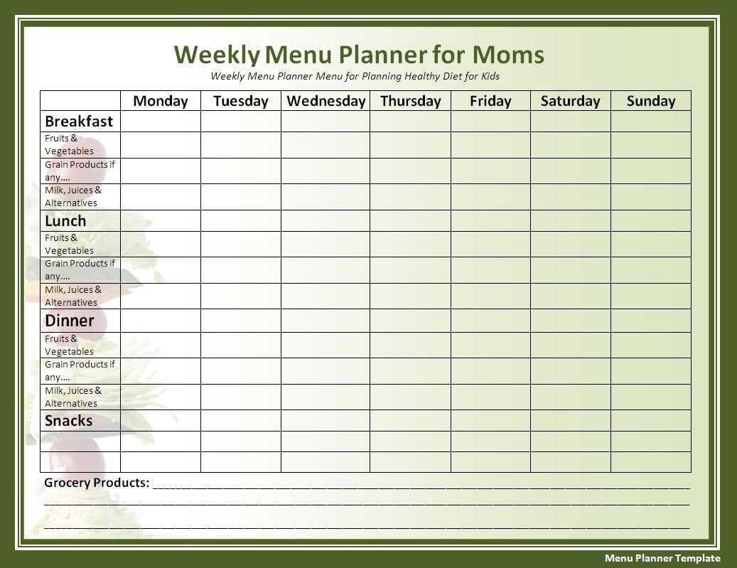 Cycle Menu Template | Menu Planner Template Free , Menstrual With Weekly Meal Planner Template Word