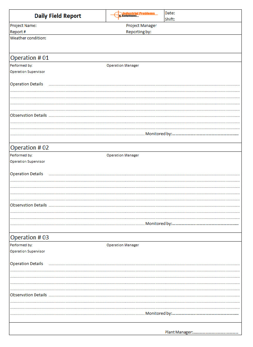 Daily Field Report Format With Field Report Template