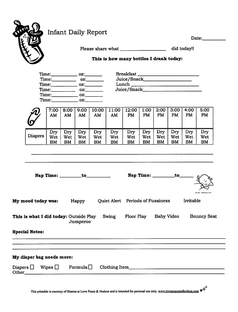 Daily Infant Report – Use To Encourage Communication Between Regarding Daycare Infant Daily Report Template