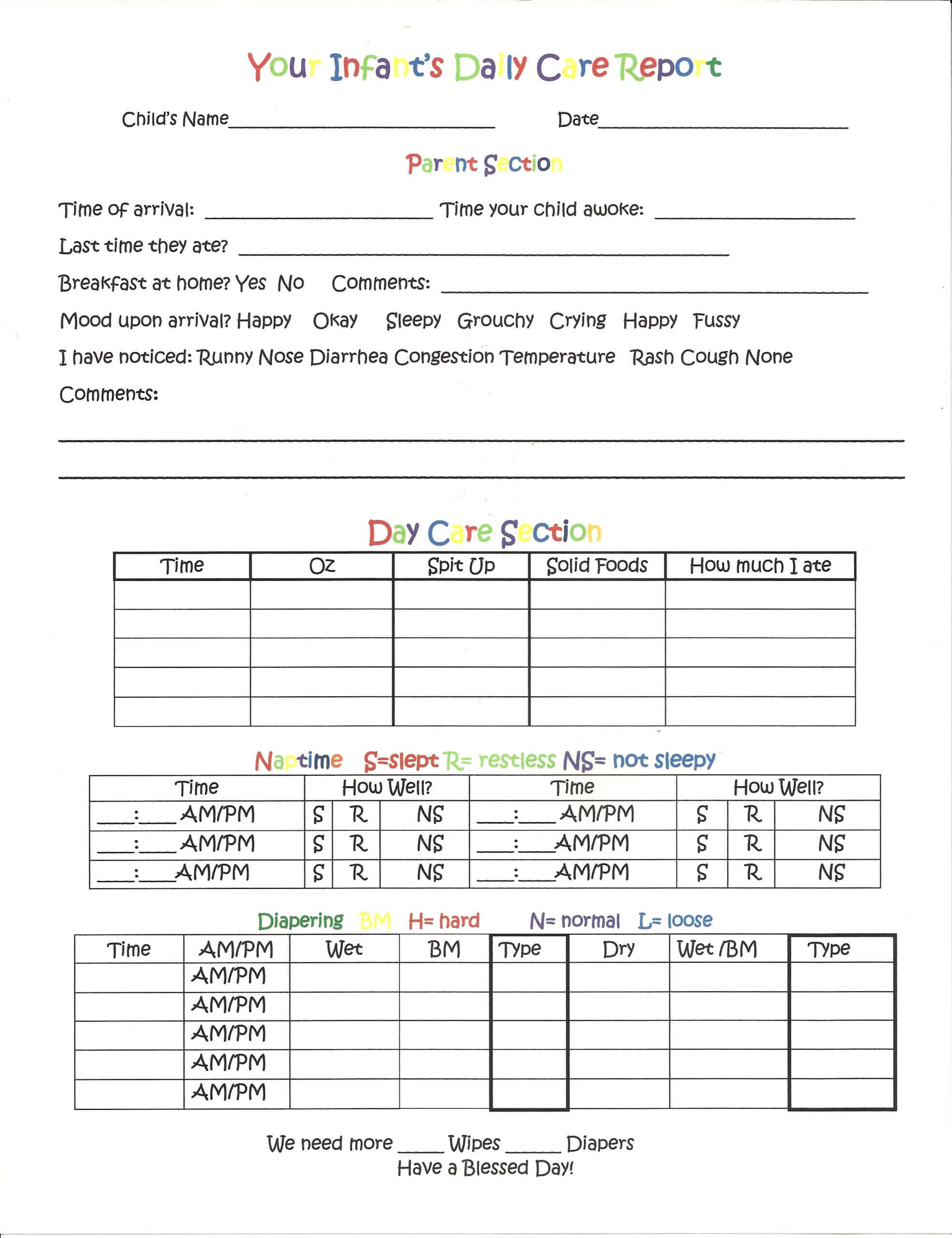 Daily Report For Infants. That I Put Together. | Infant In Daycare Infant Daily Report Template