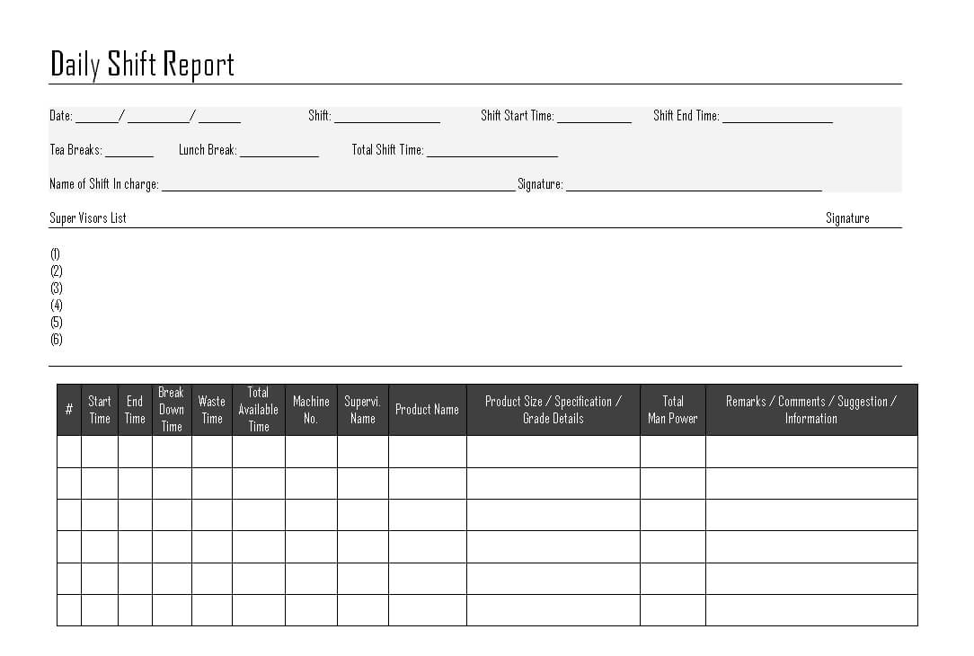 Daily Shift Report – With Regard To Shift Report Template