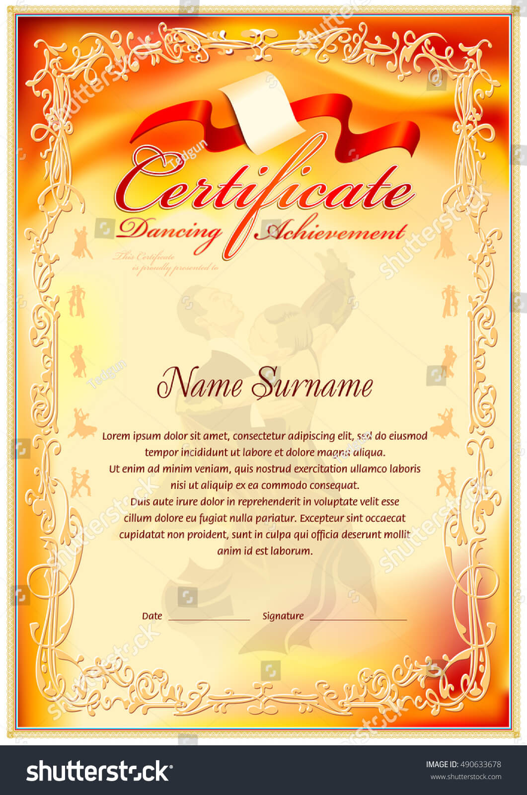 Dancing Achievement Certificate Template Vintage Frame Stock Regarding Dance Certificate Template