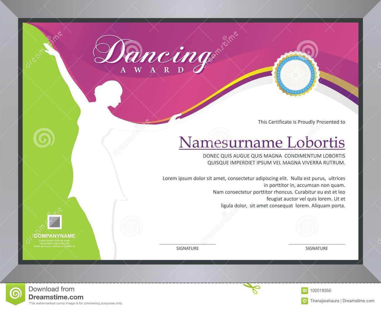 Dancing Award Stock Vector. Illustration Of Competition In Dance Certificate Template