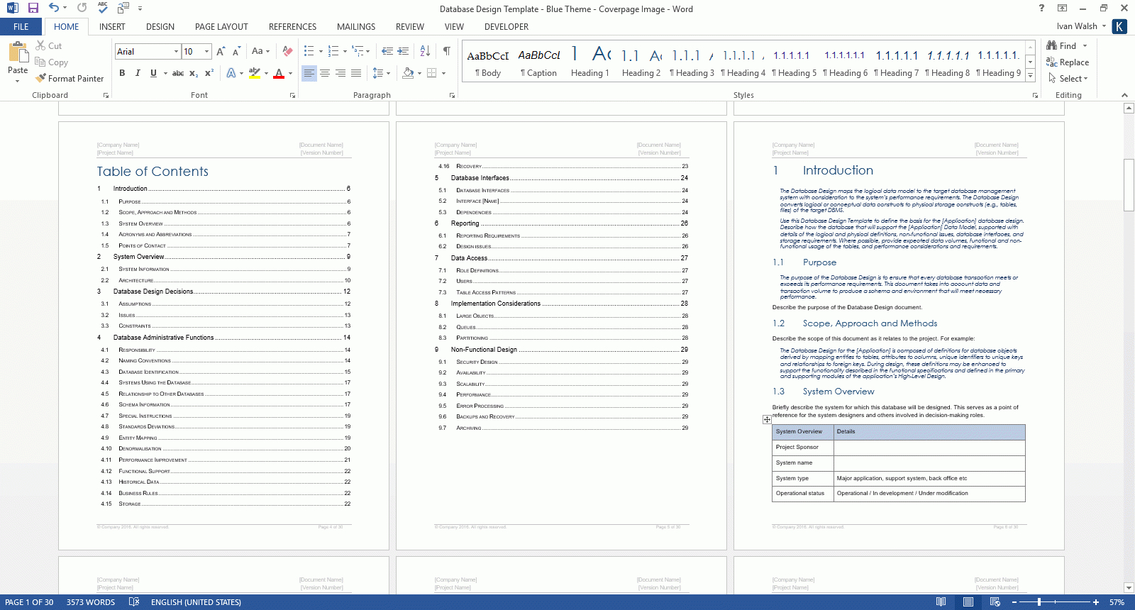 Database Design Document (Ms Word Template + Ms Excel Data Within Information Mapping Word Template