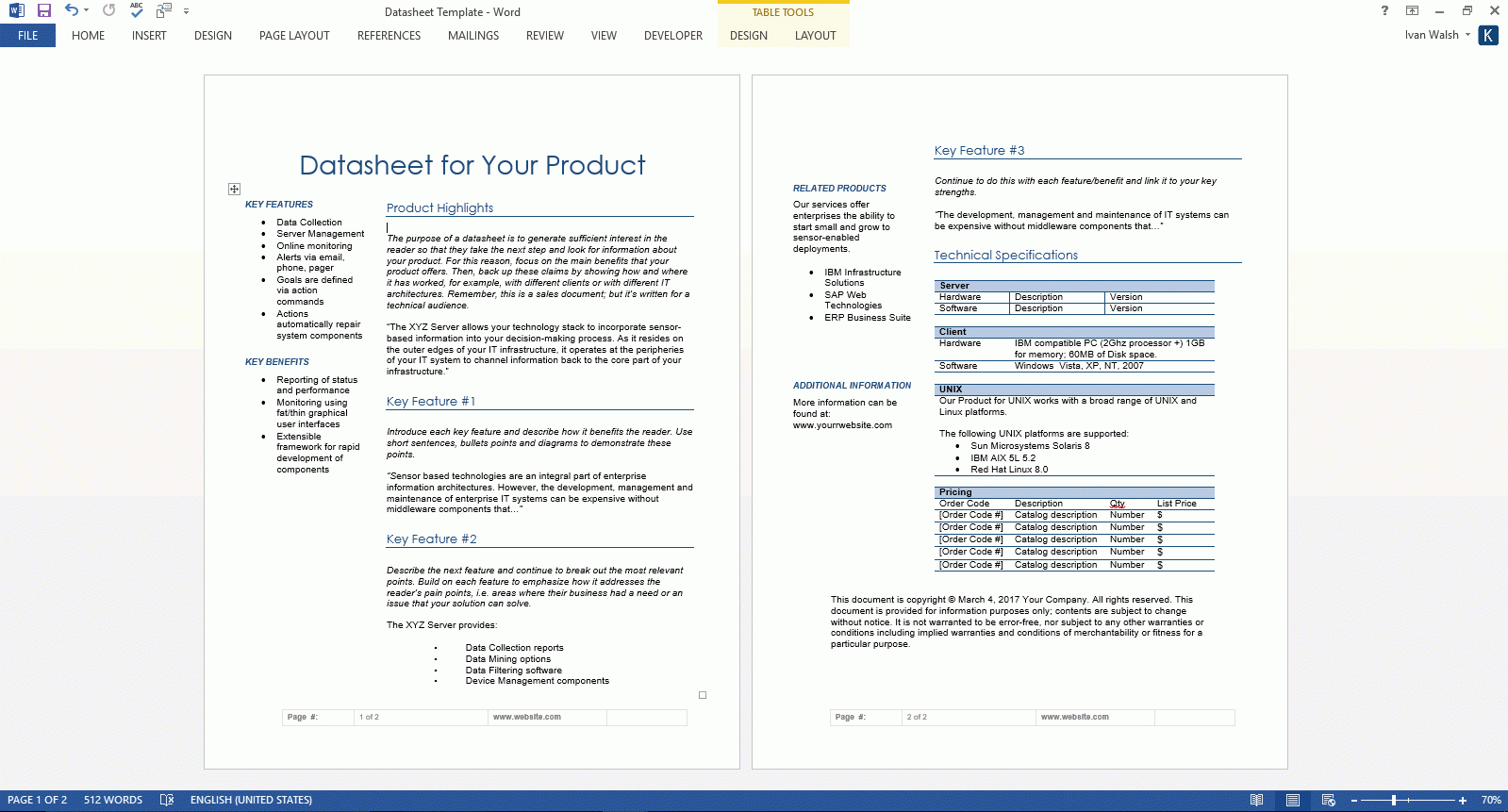 Datasheet Templates (2 X Ms Word) – Templates, Forms With Datasheet Template Word