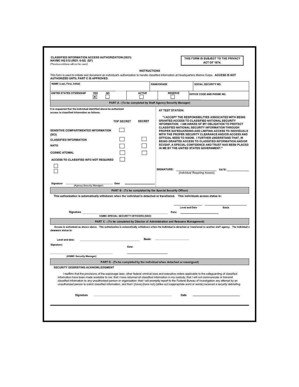 Department Of The Navy Headquarters United States Marine Pertaining To Dd Form 2501 Courier Authorization Card Template