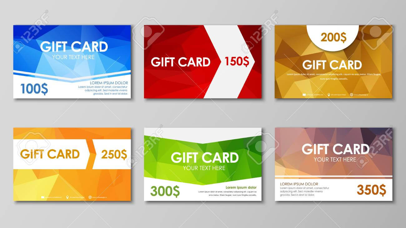 Design Of Colored Polygonal Gift Cards. Templates Of Different.. In Advertising Cards Templates