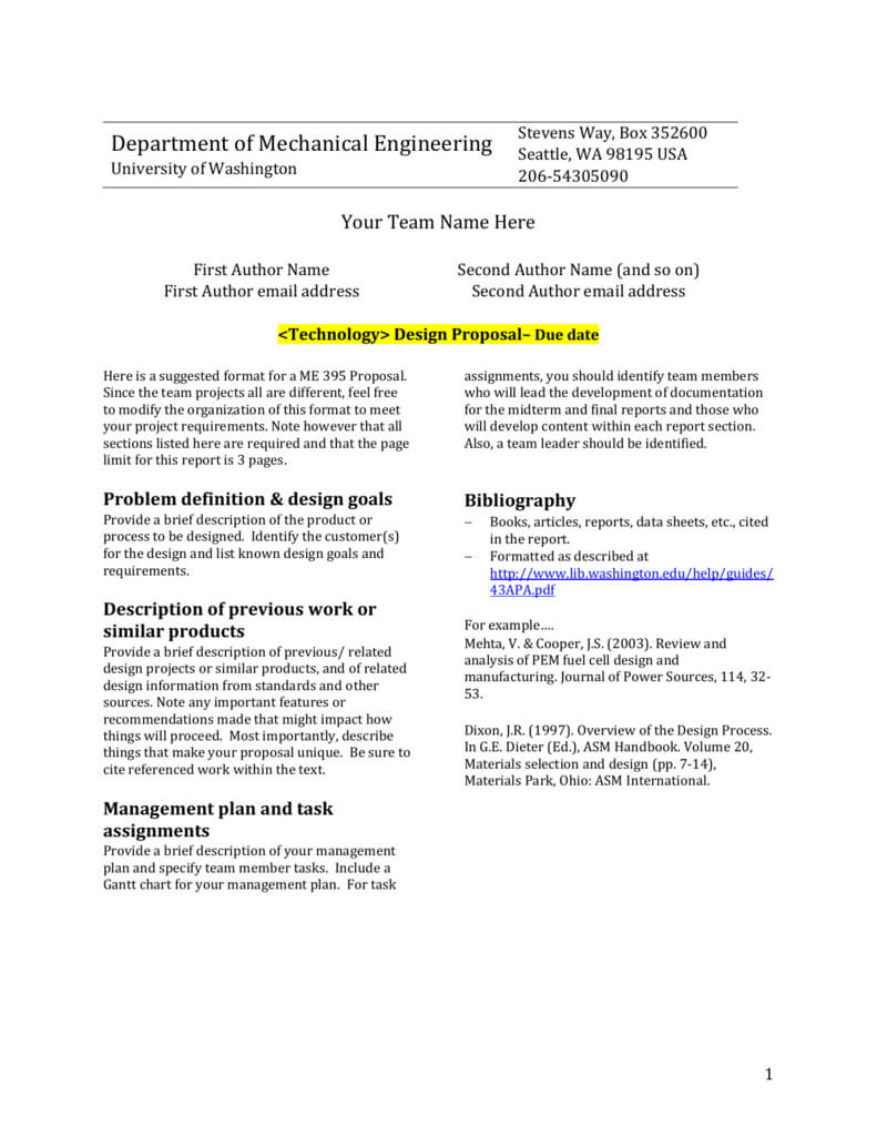 Design Report Template – University Of Washington Intended For Project Analysis Report Template