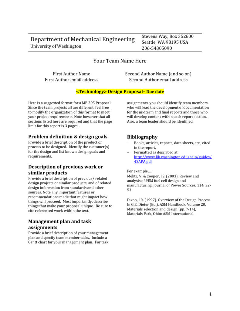 Design Report Template - University Of Washington With Regard To Section 7 Report Template