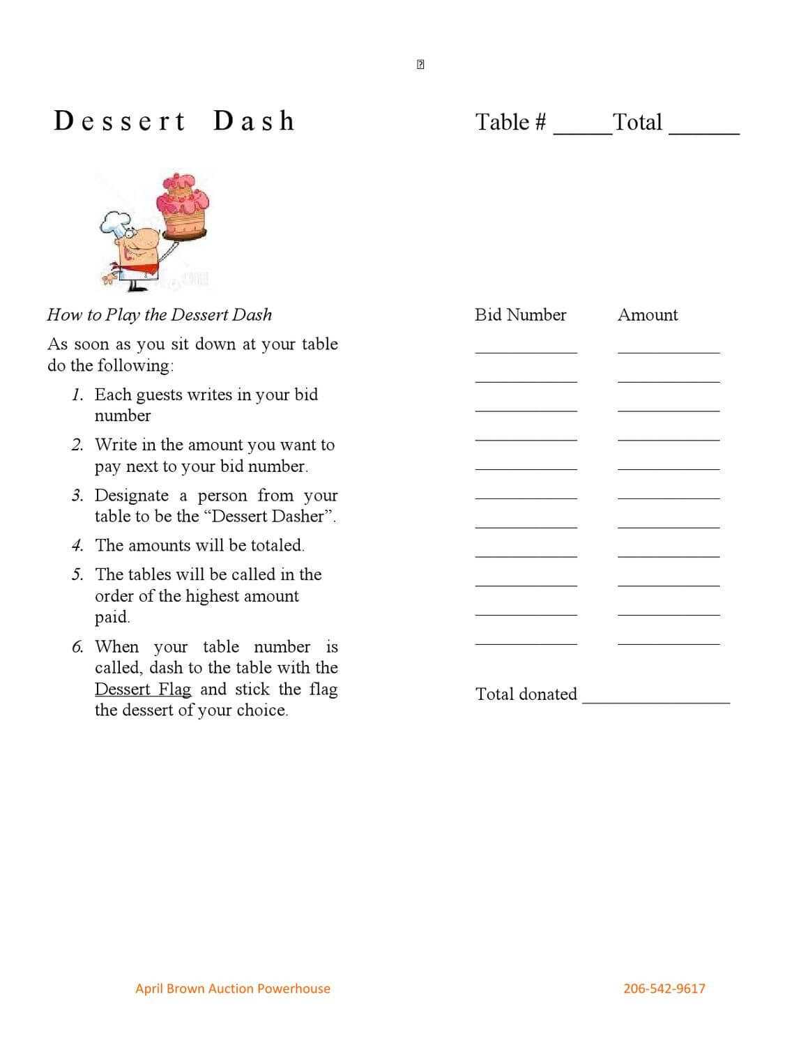 Dessert Dash Form | Auction Bid, How To Raise Money, Templates In Auction Bid Cards Template